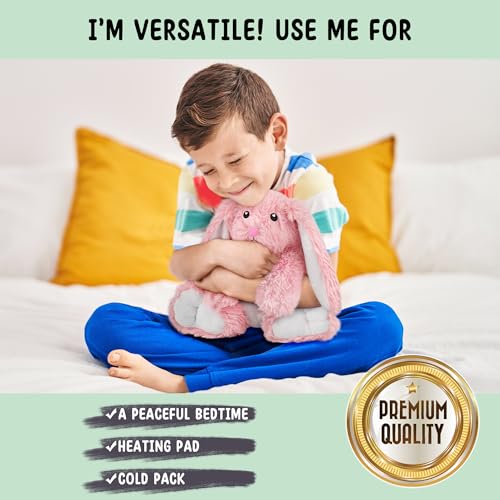 Image of Bunny Microwavable Stuffed Animal - 1.5 lb Unscented Heating Pad Plush, Soft Cozy Bunny Toy for Relaxation and Comfort, Gift for Women, Girls, Adults & Kids by Happy Fuel, Pink