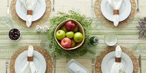 Image of THE HOME TALK Premium Cotton 4-6 Seater Table Runner -14x72 Inches-Green|Elegant Dining|Handcrafted Quality|Stylish Console Decor for Dining Table, Parties, Events