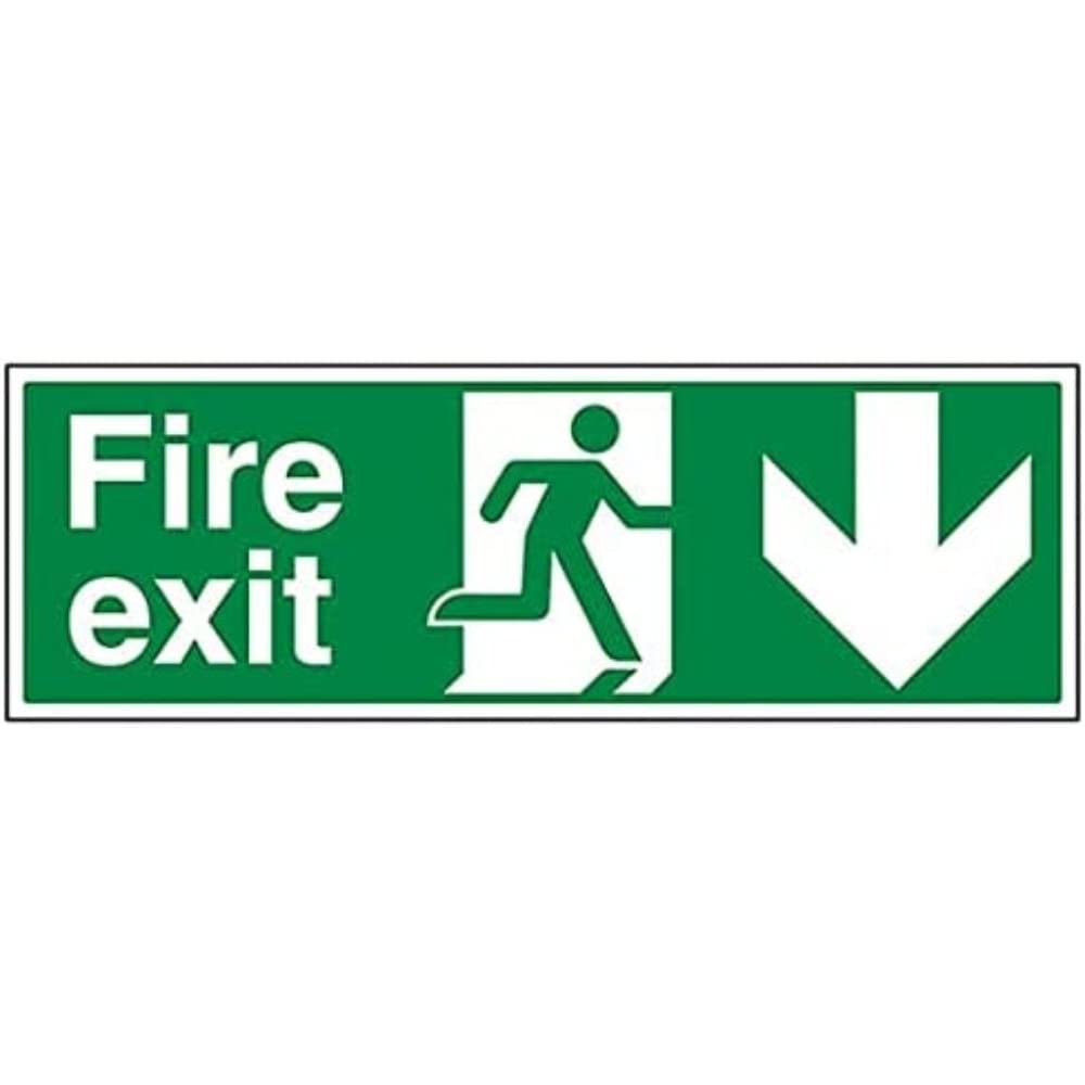 V Safety Eco Friendly Fire Exit - Fire Exit Arrow Down - 300 X 100mm, Multi, 300x100mm
