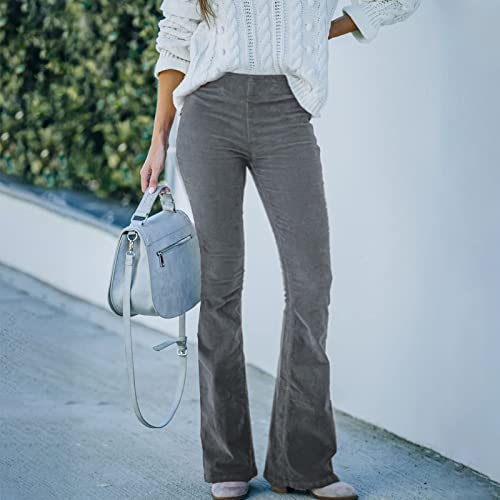 ODIZLI Women Corduroy Flare Pants Elastic Waist Bell Bottom Trousers Solid Color with Pockets2