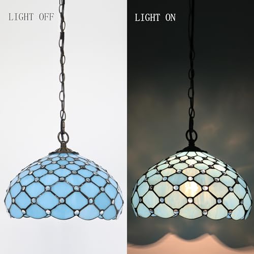 HWDFEI Tiffany Pendant Light Plug in Stained Glass Hanging lamp 12X12X181 Inch Hanging Lamp Living Room Bedroom Kitchen Dining Room Office（Sea Blue Beads Style by HWDFEI - Used condition - Image 2