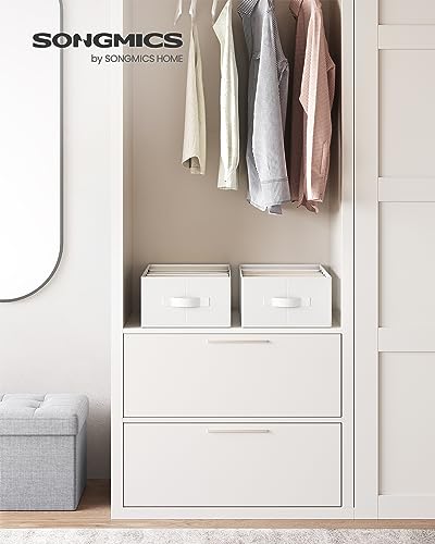 Image of SONGMICS Set of 2 Large Size Wardrobe Clothes Organizers, Cloud White | 6-Compartment Foldable Drawer Organizers with Handles, 16.5 x 11.8 x 6.7 Inches, for Pants, Sweaters, Jeans URUS009W02