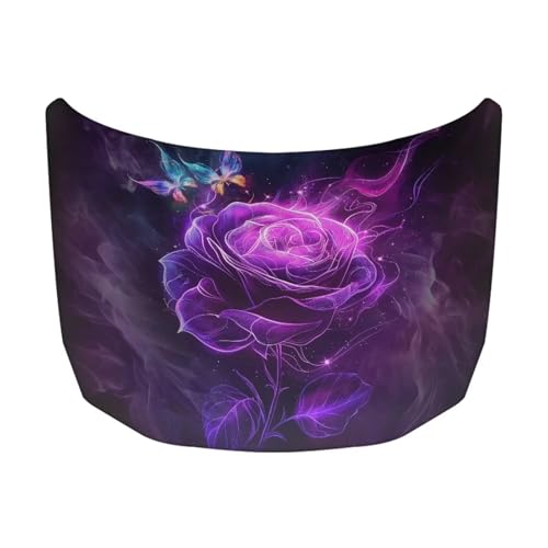 Image of Purple Rose Print Car Hood Cover 39x59 Inch Elastic Polyester Car Hood Protector All Seasons Universal Car Hood Decorative Accessories for Sedan Truck Pickup SUV