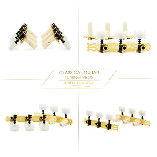 Dj313Gk Tenor Classical Guitar Tuners, Tuning Key Pegs/Machine Heads For Classical Or Flamenco Guitar With Gold Plated Finish And Pearl Colored Butterfly Buttons. #TOP3