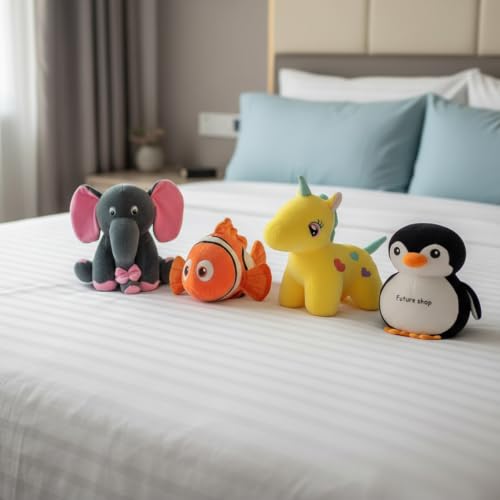 Image of Pack of 4 Elegant Soft Toys Combo Set Grey Appu Elephant, Penguin, Fish & Yellow Unicorn Toy Animals for Kids /Girls /Boys - 30 cm (Multicolor)