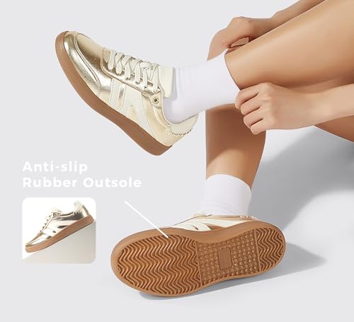 Image of LUCKY STEP Women Classic Retro Gum Sole Fashion Sneakers Casual Tennis Skate Shoe Genuine Leather Walking Footwear Anti Slip Trainers