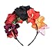 Accesyes Costume Mexican Flower Crown Day of Dead Headpiece Hawaiian BOHO Floral Headband Dia de Los Muertos Party Favor (Black Red)
