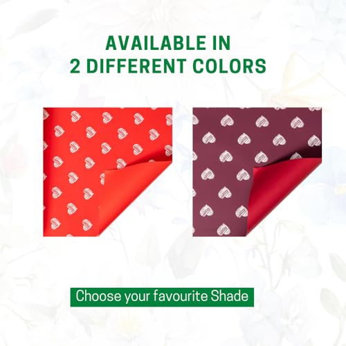 Image of Oasis - Pack of 10 Sheets Korean Style Waterproof Black Bouquet Wrapping Sheets (58cm x 58cm, 60 Microns) | Maroon Sketch Heart Design, Premium Giftwrap for Flowers & DIY Gift Wrapping Paper