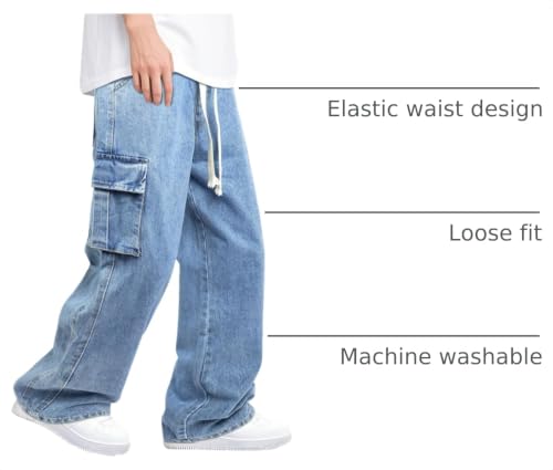 Heyfanee Elastic Waist Cargo Jeans