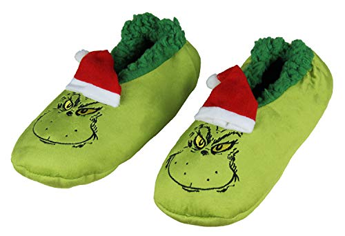 Bioworld Dr. Seuss GRINCH That Stole Christmas Slippers Santa Grinch Slipper Socks with No-Slip Sole For Women Men
