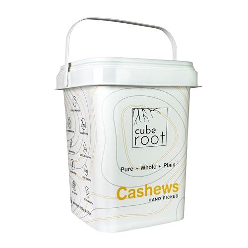 Image of Cube Root Whole Cashew Nuts 1kg (1000g), W320 Grade (Medium size), Airtight Container, Dry Fruits
