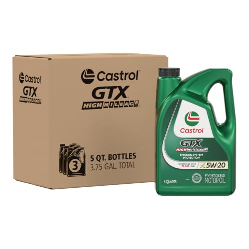 Castrol GTX High Mileage 5W-20 Synthetic Blend Motor Oil, 5 Qt, Pack of 3