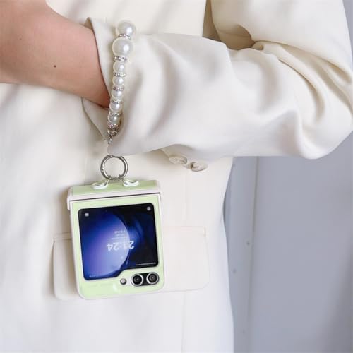 Étui cuir Galaxy Z Flip 5 antichoc vert clair charnière rigide dragonne - 6