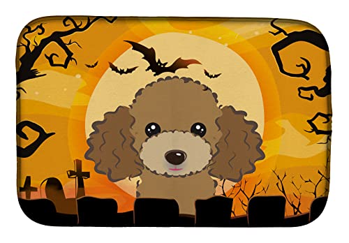 Caroline's Treasures BB1814DDM Halloween Chocolate Brown Poodle Dish Drying Mat Absorbent Dish Drying Mat Pad for Kitchen Counter Dish Drainer Mat for Countertop, 14 x 21", Multicolor