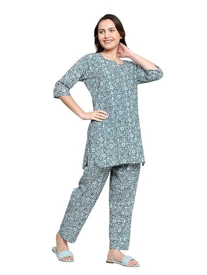Cotton Printed Co-Ord Set for Women – Nightwear Pajama Set with Pockets | Soft & Breathable Two-Piece Outfit for Sleep & Lounge