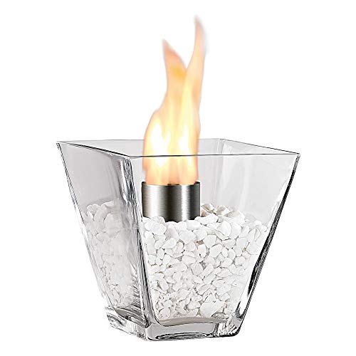 MonsterCadeaux Cheminée de Table décorative, Bio-éthanol, en Verre avec Pierres décoratives, Décoration d'intérieur épurée, 13 cm x 15 cm Cover