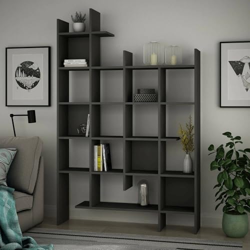 Dmora Libreria Chertan, Scaffale da Ufficio, Mobile portalibri, Biblioteca, 122x26h188 cm, Antracite