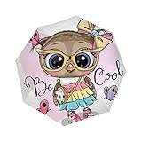Generic Cartoon Owl Folding Umbrella, 37.5in Cover, 22.5in Height, 11.5in After Folding, Suitable for Backpacks, Suitcases, Briefcases, Car, Automatic Opening and Closing, Teflon-Coated Canopy