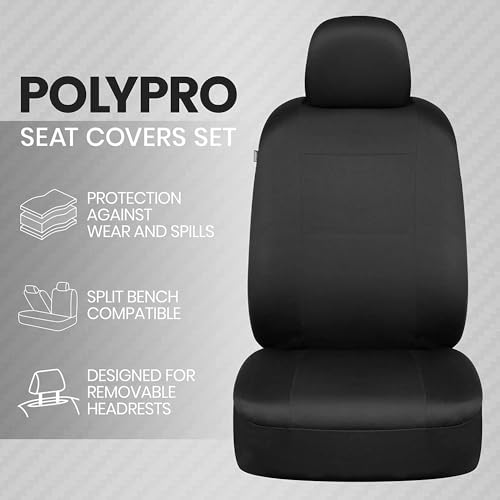 Image of BDK PolyPro 2-Pack Front Car Seat Covers Set in Black /Black - Front Seat Covers for Cars Trucks Vans SUVs Sedans, Easy to Install Front Car Seat Cover Protection, Universal Fit Car Accessories
