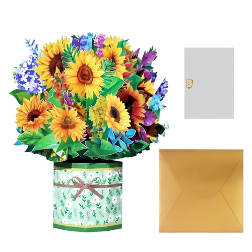Robbear Carte Pop-up 3D Avec Bouquet De Tournesol, Carte De