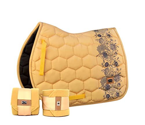 DotiBel NOVA Set de 2 vendas (amarillo miel): alfombrilla de sillín amarillo miel con diseño de flores de tinta negra Cover