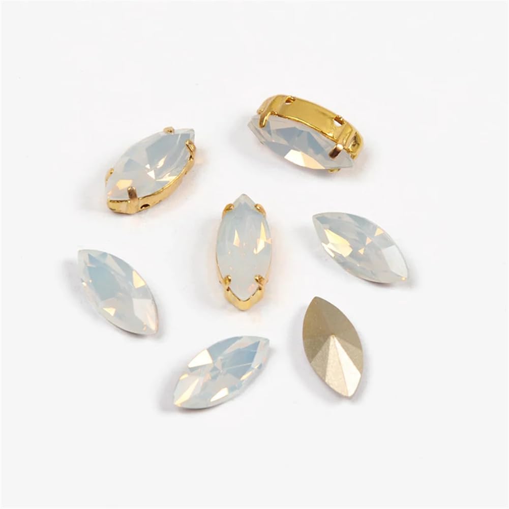 12Pcs White Opal Navette Rhinestones - Silver Claw Setting Sew-On Crystals For Clothing & Shoes (7x15mm) - View #6