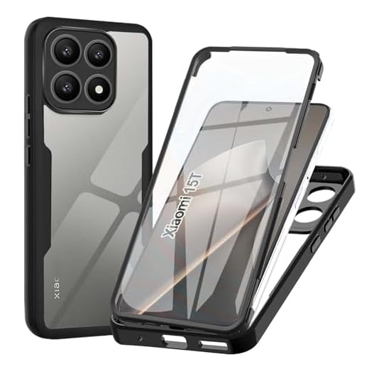 WeiCase Hülle für Xiaomi 15T, Transparent 360 Grad Rundumschutz Schutzhülle mit Integriertem Displayschutz Stoßfest Ultradünn Silikon Schwarz
