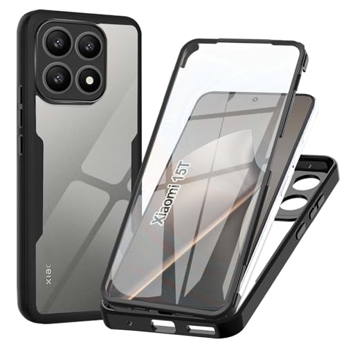 WeiCase Cover per Xiaomi 15T 5G, Custodia Antiurto con Protezione dello Schermo Integrata, 360° Sottile Cover Transparente Silicone Custodia per Xiaomi 15T, Nero