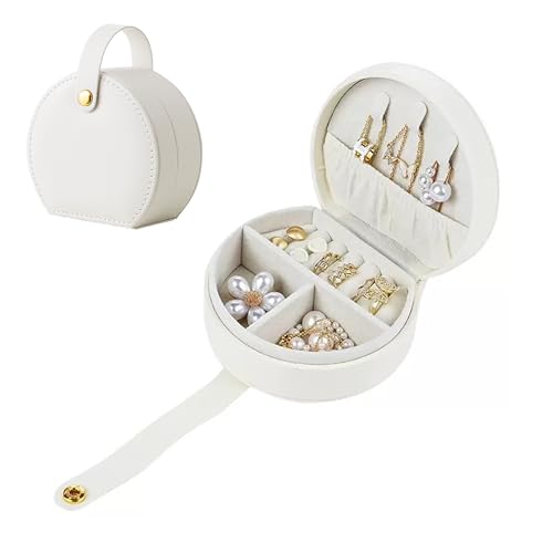 lbxtswpl Mini Travel Jewelry Storage Box Organiser, Portable Gift Box for Rings, Earrings, Necklace for Women Girls (White)