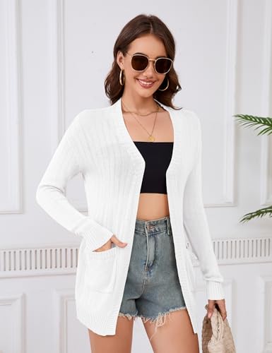 Image of Womens Open Front Lightweight Cardigans Oversized Two Pockets Long Sleeve Knit Sweaters