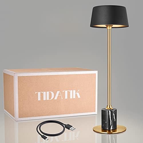 TIDATIK Cartina Cordless Table Lamp, Portable LED Nightstand Lamp, Battery Powered Touch Dimmer, Small Gold Rechargeable Desk Lamp for Kids, Bedrooms, Living Room, Restaurant (Black)…