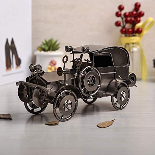 Metal Antique Vintage Car Model QBOSO Handcrafted Collections Collectible Vehicle Toys for Bar or Home Decor Decoration Great Birthday Gift (Black-Silver, Large
