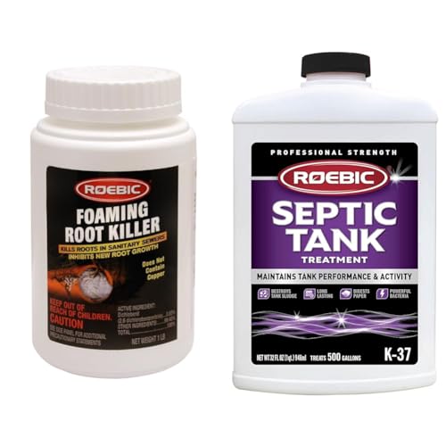 Roebic FRK-1LB Foaming Root Killer, Clears Pipes and Stops New Growth & K-37-Q Septic Tank Treatment Removes Clogs, Environmentally Friendly Bacteria Enzymes Safe