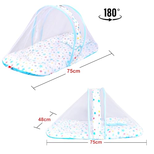 Image of VParents Joy Blue Pink Cotton Bedding Set & Mosquito Net