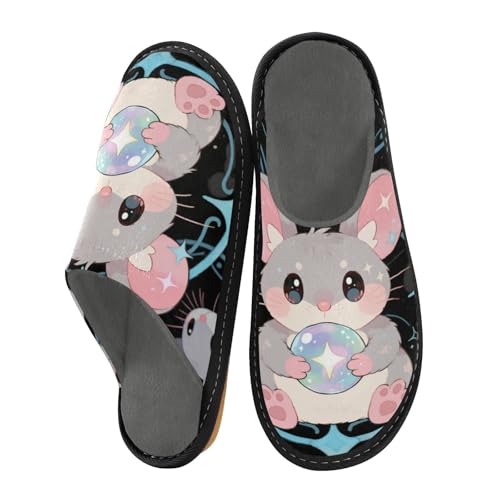 Slippers for Women Cute Mouse Holding Crystal Ball Soft Fuzzy Women's Slippers Indoor and Outdoor Shoes