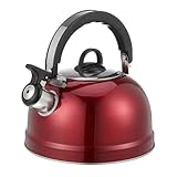 BIUDECO Tetera de Acero Inoxidable 3l Silbato para Cocina de Inducción y Gas, Hervidor Rojo de Gran Capacidad para Hogar y Uso Doméstico