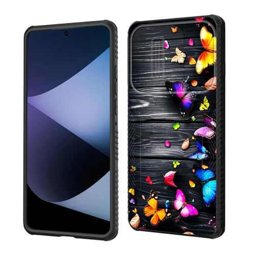 wiaekosef for Moto Edge 2025 Case Built in Slide Camera Lens Cover,Heavy Duty Shockproof Protection Dual Layer Case for Motorola Moto Edge 2025,Colorful Butterflies on Wooden