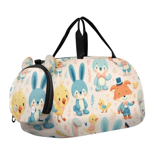 Cute Animals Duffle Bag for Girl, Sports Duffle Gym Bags with Shoe Compartment, Personalized Overnight Bag Travel Weekender for Kids