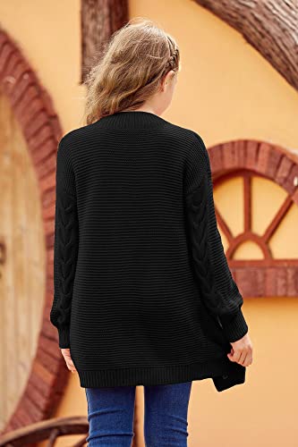 Image of Apbondy Girls Cable Knit Cardigans Button Down Long Sleeve Chunky Sweater Outerwear Black
