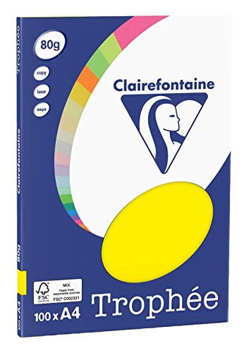 Clairefontaine Trophée - Mini resma de papel, 100 hojas, A4, 21 x 29.7 cm, color amarillo sol