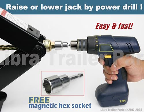 LIBRA Set of 4 9K lb Heavy Duty 24" RV Trailer Camper Stabilizer Leveling Scissor Jacks w/Dual Power Drill Sockets & Complete Set of Mounting Hardware -Model# 26098