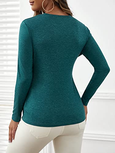 Oyoangle Women's Maternity Top Basic Round Neck Long Sleeve Belted Casual Tunic Blouse Shirt Pregnancy Clothes Teal Blue Xl #TOP1
