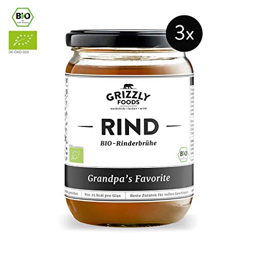 Grizzly Foods • BIO Brühe Rind + Huhn Probierpaket (6 x 500ml) • 100% natürlich • Ohne Zucker & Geschmacksverstärker • Lange gekocht • Wertvolle Nährwerte • Fleischbrühe, Fond, Bouillon