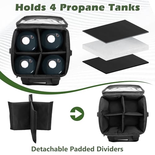 DSLEAF 1LB Propane Tank Storage Bag Holds 4 Pcs Gas Tank, Small Padded Propane Cylinder Carry Case with Portable Handle for Outdoor Camping, Cooking, Travel and Picnic - Thumbnail 2