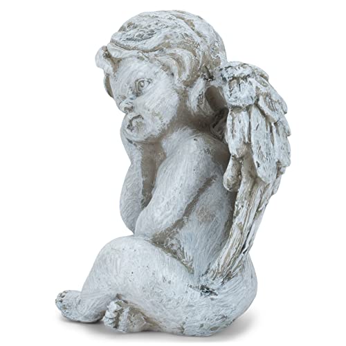 Napco Sitting Cherub 4.5 Inch Tall Grey Concrete Look Resin Garden Figurine #TOP4