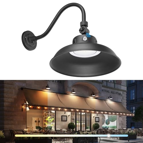LEONLITE 14 Inch 3CCT LED Gooseneck Barn Light Fixture, Dusk to Dawn 40W/30W/20W Integrated LED Dimmable Gooseneck Outdoor Light Fixture, 120-277V, UL Listed Sign Light, Black