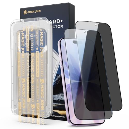 Image of MAGIC JOHN 3rd Gen Upgraded 2 Pack for iPhone 17 Privacy Screen Protector 6.3 Inch, (No Pro) 25Anti-Spy Screen, Shockproof Tempered Glass, Auto Dust-Removal, Bubble Free, Easy Installation