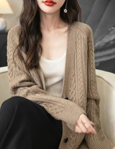 Image of Chanyarn Women's 100% Merino Wool Sweater 2025 Fall Winter V Neck Long Sleeve Vintage Cable Knitted Cardigan Sweater