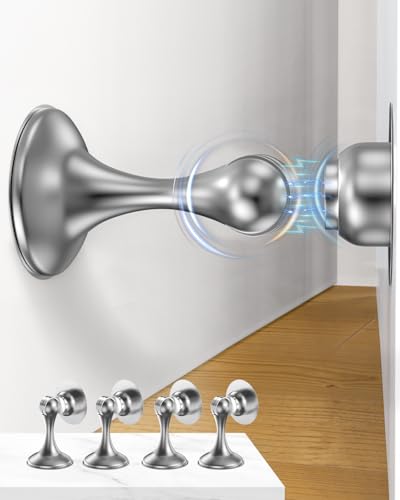 Profasion Magnetic Door Stoppers 4 Pack, Stainless Steel Door Stops for Wall and Floor Mounting, Door Holder Keep Door Open, No Drilling Door Stop with 3D Adhesive Tapes, Silver