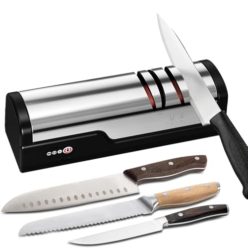 jjojcll Electric Knife Sharpener Professional 2 Stage Knife Sharpener for Quick Sharpening & Polishing Stainless Steel Silver